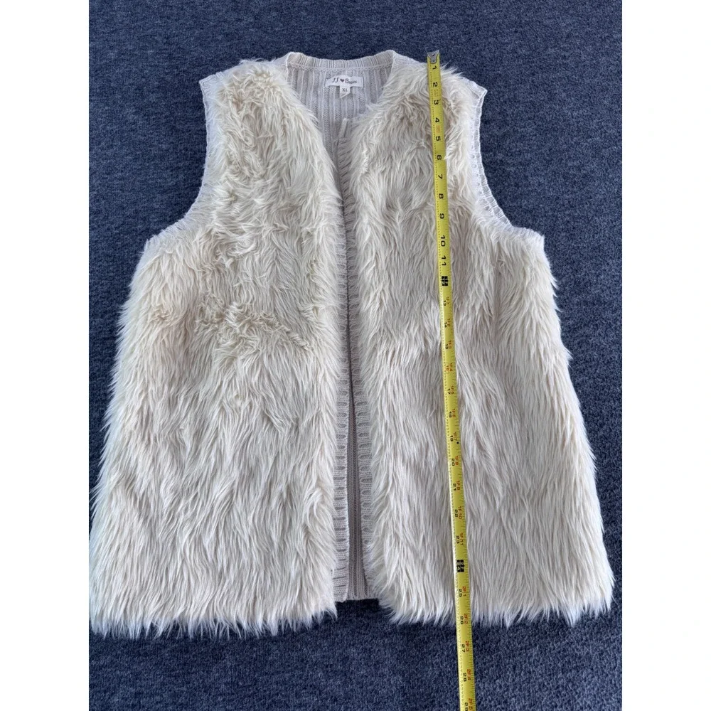 JJ Basics Womens XL Faux Fur Ribbed Knit Back Vest Cream Ivory Open Front Layer